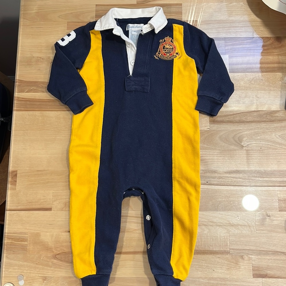 EUC Ralph Lauren 9 months boys color-blocked mesh polo coverall one piece